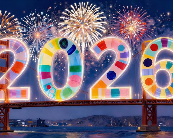 Golden Gate Bridge Night Scene with Fireworks and 2026
