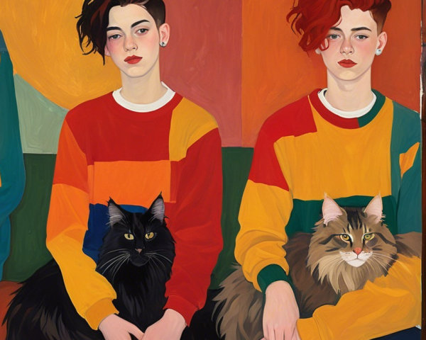 Young individuals with red hairstyles and cats