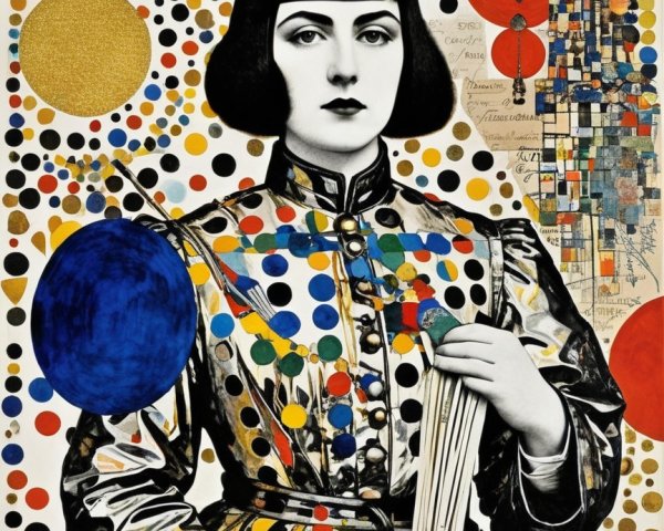 Woman in Metallic Coat Against Abstract Background