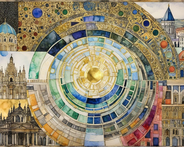 Vibrant Geometric Design with Gold and Earth Tones