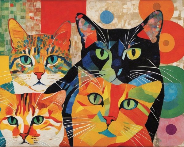 Vibrant Abstract Cats in Bold Colors and Patterns