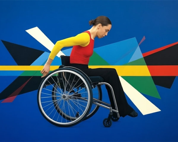 Mural Depicting Woman in Wheelchair Against Blue Background