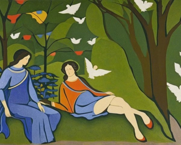 Women in a Serene Park Surrounded by Nature