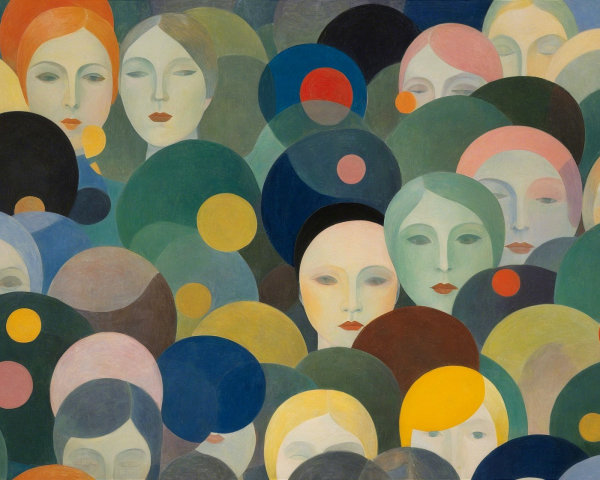 Abstract Painting of Faces and Circular Patterns