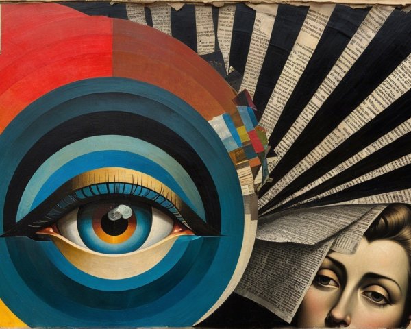 Surreal Artwork with Colorful Eye and Abstract Shapes