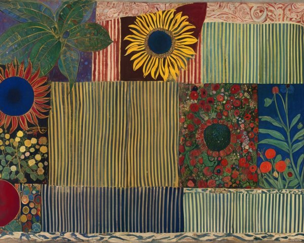 Vibrant Abstract Collage with Sunflowers and Patterns