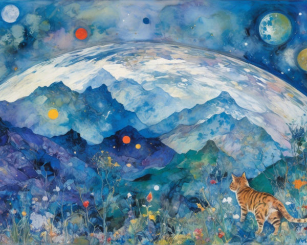 Majestic Landscape with Mountains and Celestial Elements