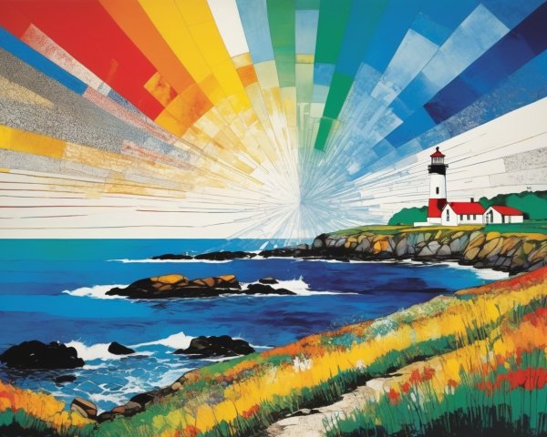 Coastal Scene with Lighthouse and Vibrant Sunset