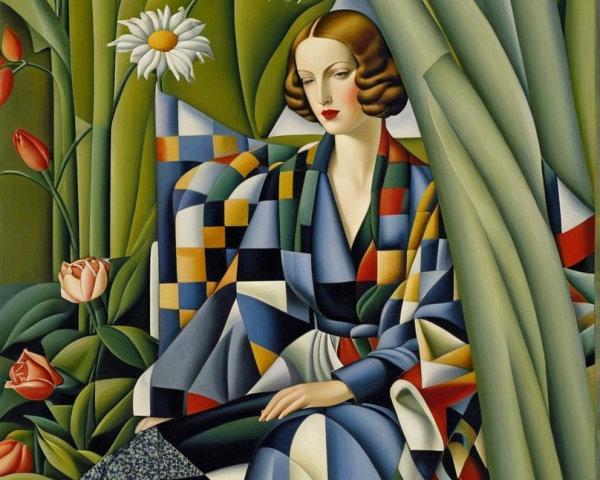 Woman in Patterned Robe Surrounded by Vibrant Flowers