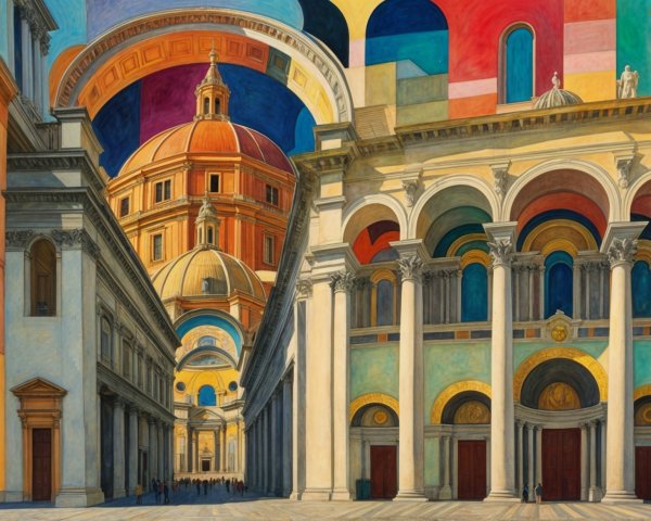 Vibrant Architectural Landscape with Surreal Elements