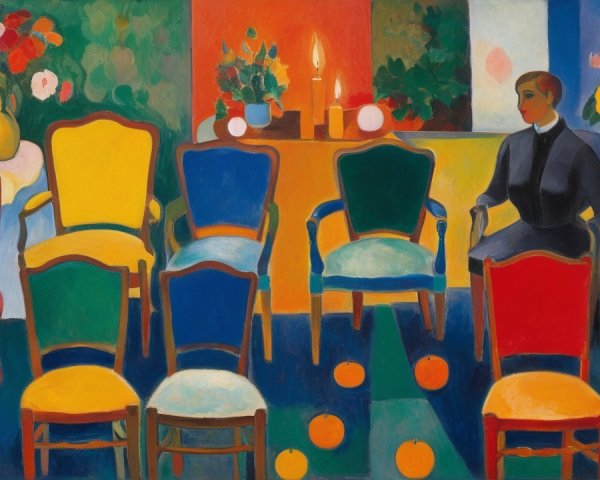 Cubist Oil Painting of a Woman in a Colorful Room