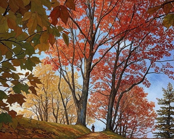 Autumn Landscape with Colorful Trees and Pathway