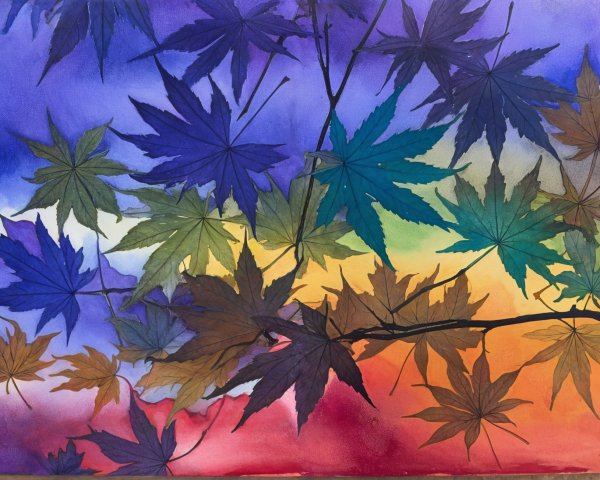 Watercolor Painting of Maple Leaves in Vibrant Colors