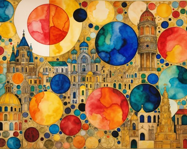 Vibrant Abstract Cityscape with Colorful Circles