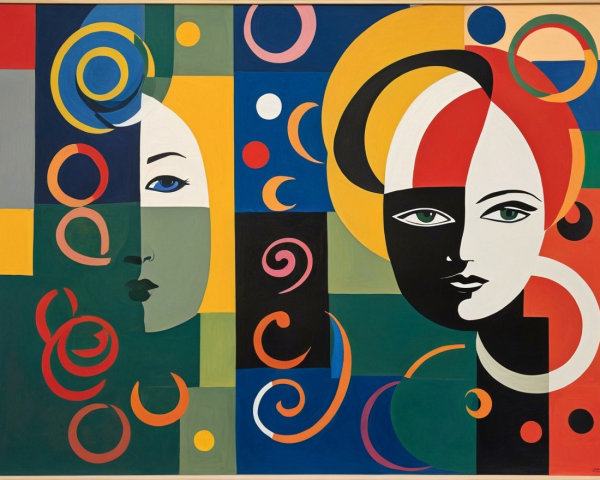 Stylized Faces with Abstract Colorful Surroundings