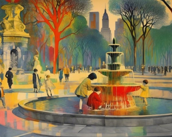 Vibrant Park Scene with Children and Autumn Colors