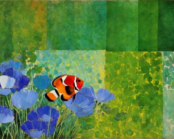 Vibrant Underwater Scene with Clownfish and Flowers