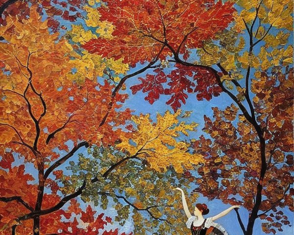 Ballet Dancer in Autumn Landscape with Vibrant Foliage