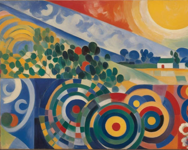 Vibrant Abstract Landscape with Bold Colors and Shapes