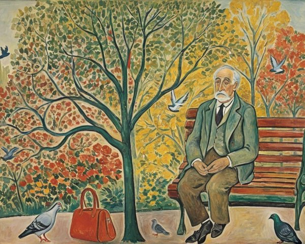 Elderly Man in Park Surrounded by Autumn Trees