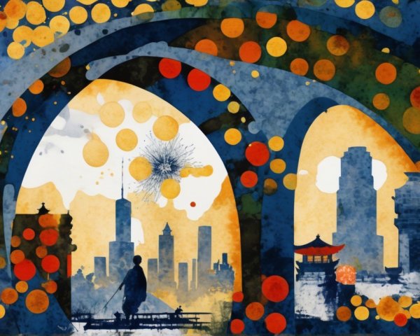 Vibrant Abstract Landscape with Colorful Circles