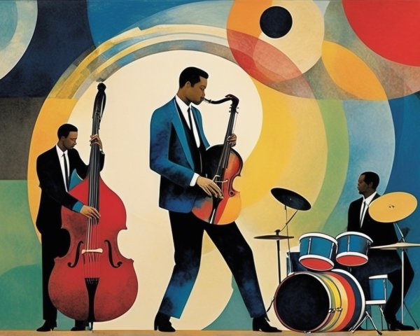 Stylized Illustration of Jazz Musicians Performing Together