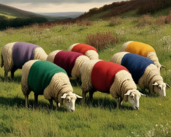 Colorful Sheep Grazing in a Scenic Landscape