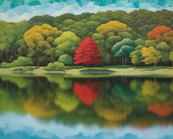 Vibrant Landscape with Tranquil Lake and Colorful Foliage