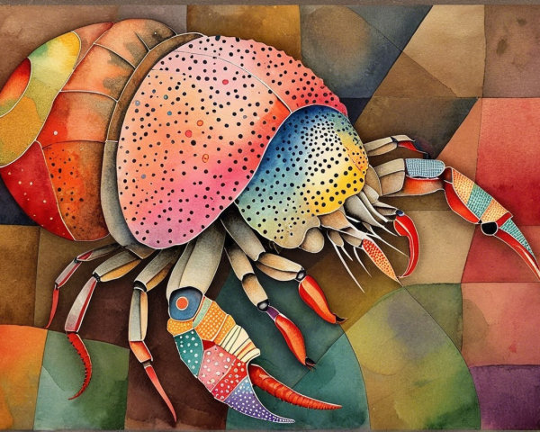 Vibrant Stylized Hermit Crab with Colorful Patterns