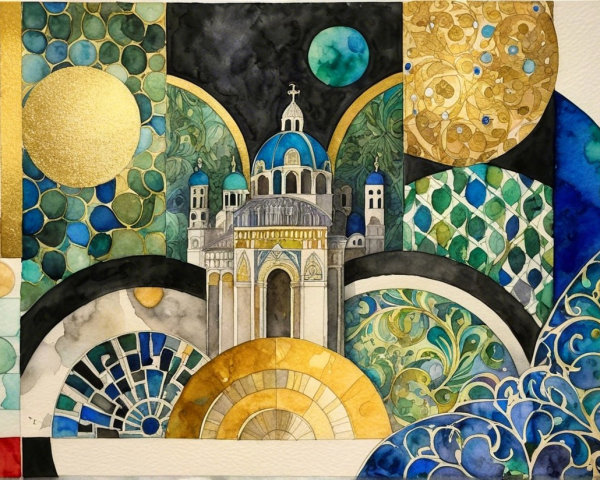 Vibrant Abstract Watercolor with Geometric Patterns