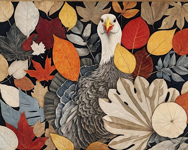 Detailed Turkey Surrounded by Vibrant Autumn Leaves