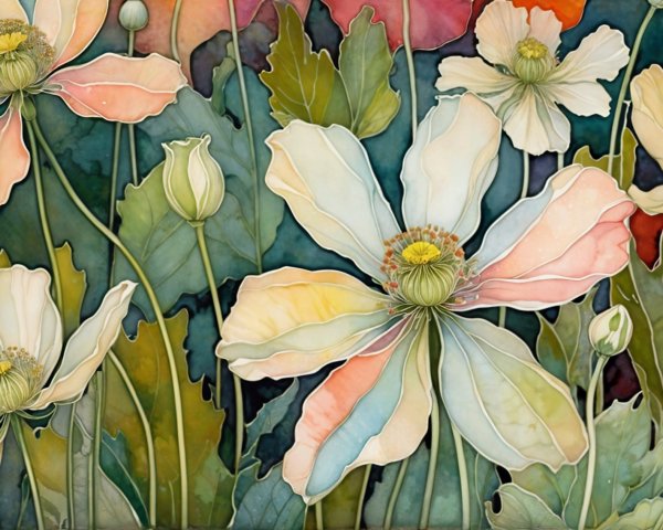 Vibrant Blooming Flowers in Soft Pastel Colors