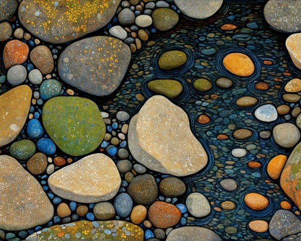 Collection of Colorful Stones in Dark Water