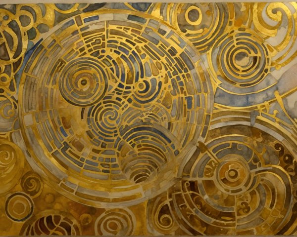 Vibrant Abstract Design with Gold and Blue Patterns