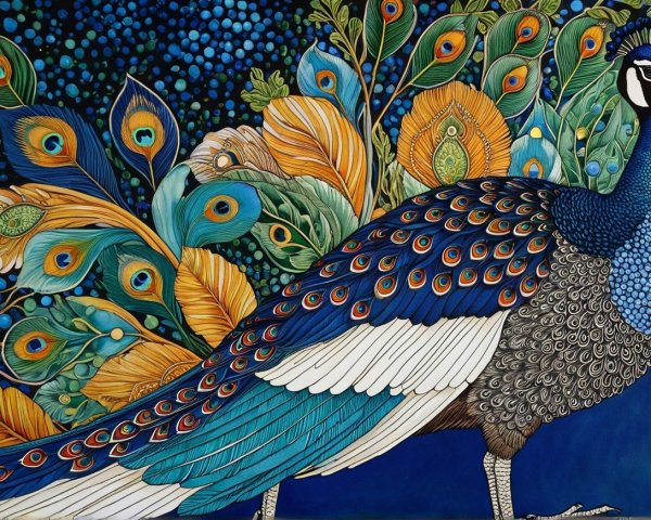 Vibrant Peacock Illustration with Intricate Plumage