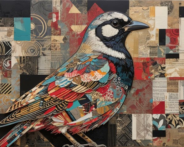 Vibrant Collage of a Bird with Intricate Patterns