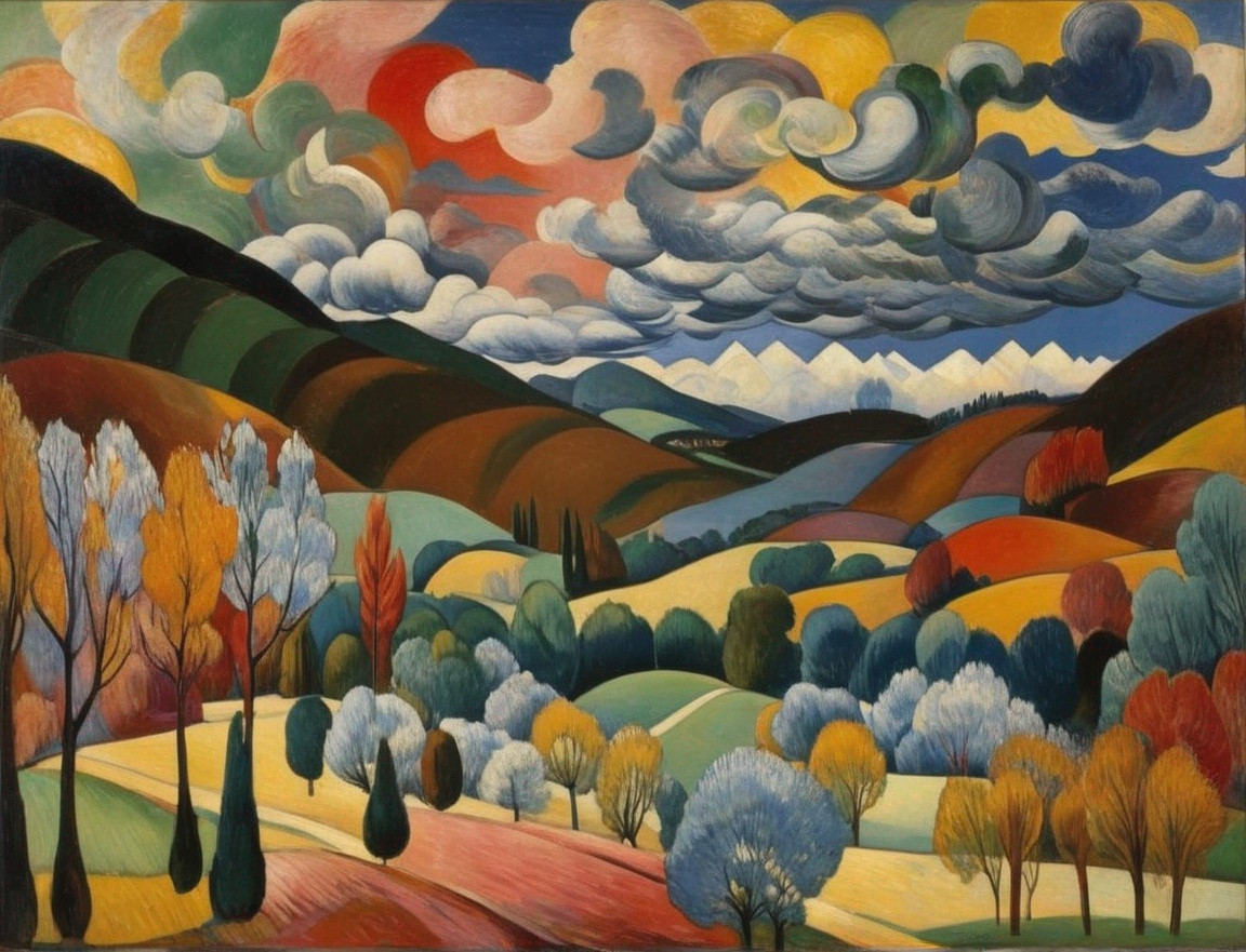 Vibrant Landscape with Autumn Trees and Mountains