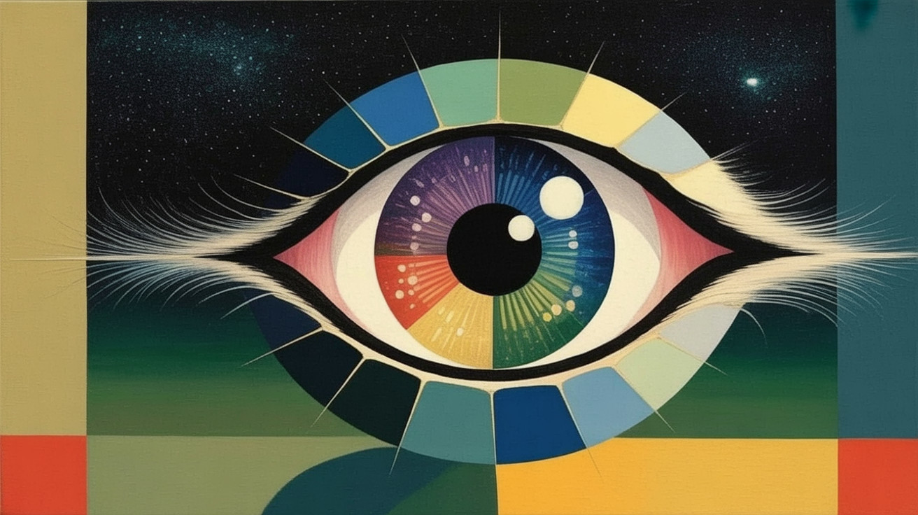 Vivid Eye Artwork Against Cosmic Background with Geometry
