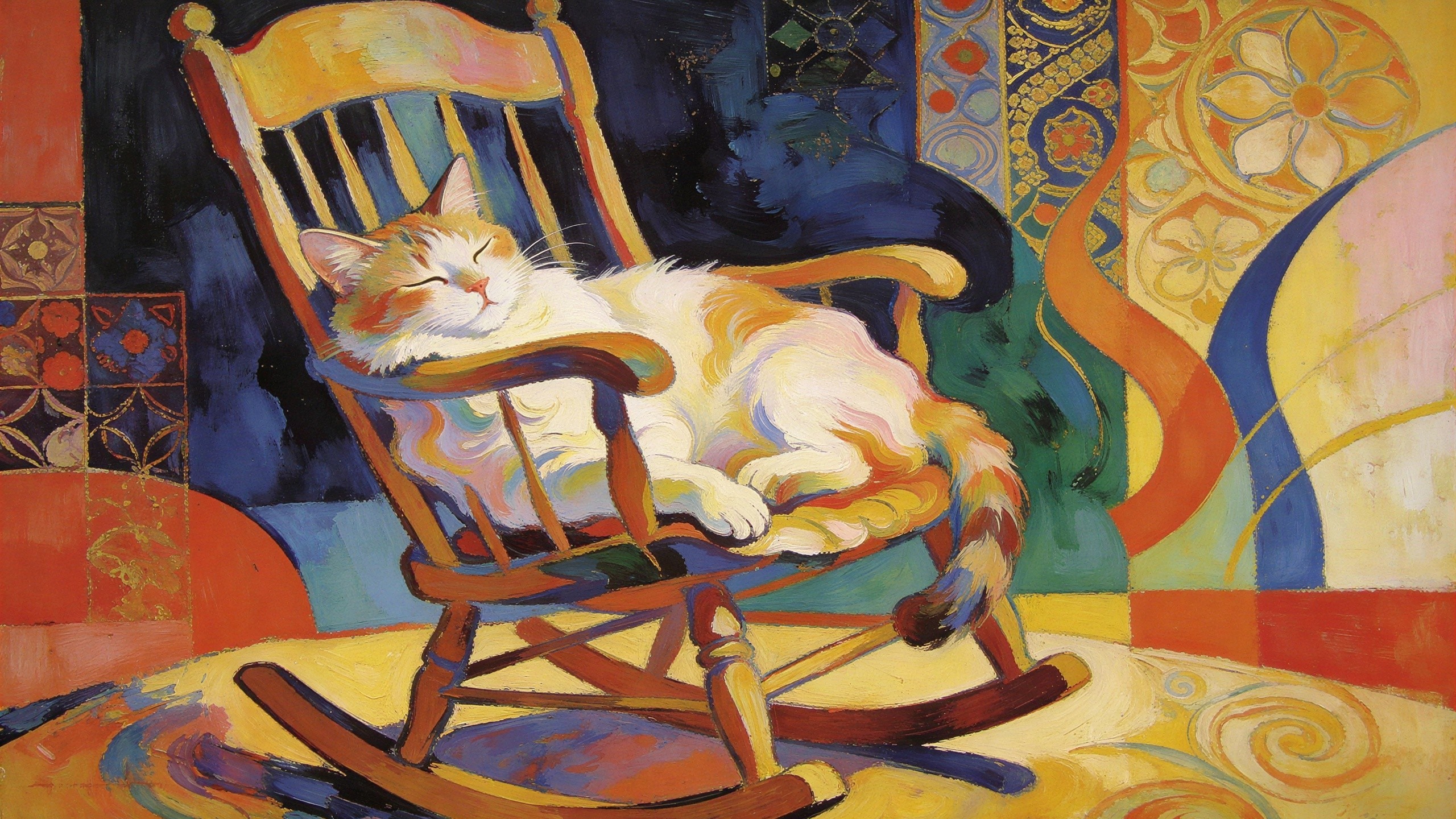 Impressionistic Painting of a Sleeping Tabby Cat