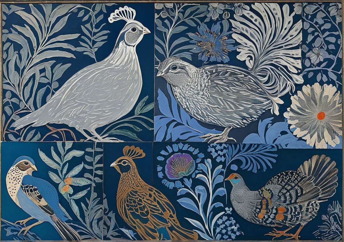 Collage of Vibrant Birds with Floral Elements