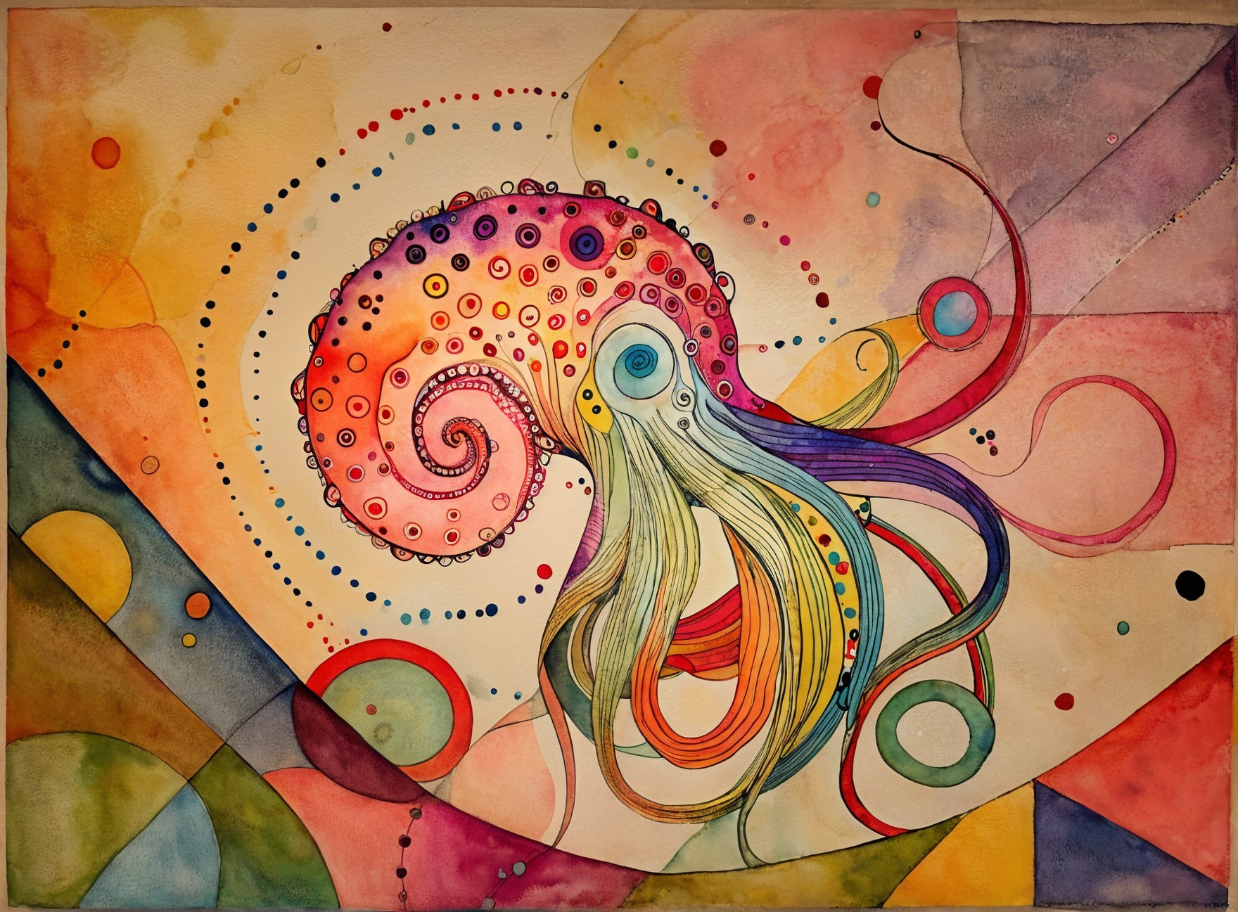 Vibrant Watercolor Painting of a Colorful Octopus