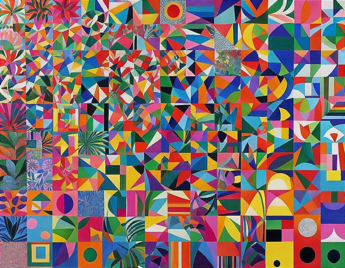 Vibrant Abstract Collage of Geometric Shapes and Colors