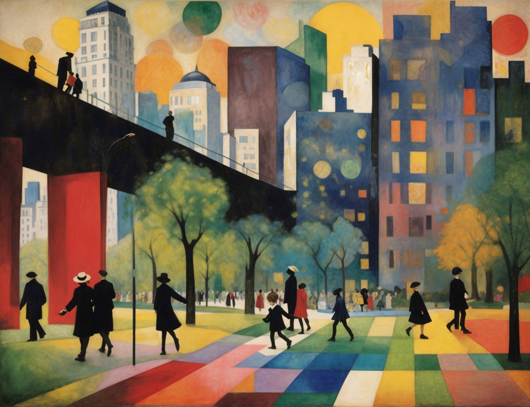 Vibrant Urban Scene with Skyscrapers and Park