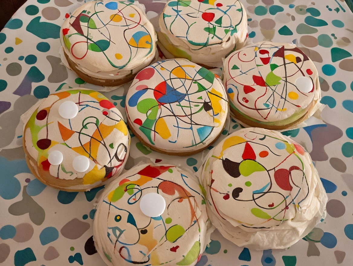 Colorful Cookies with Abstract Icing Designs on Tray