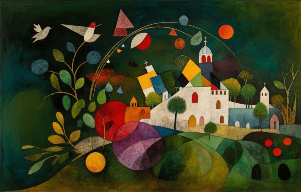Vibrant Abstract Landscape with Geometric Shapes