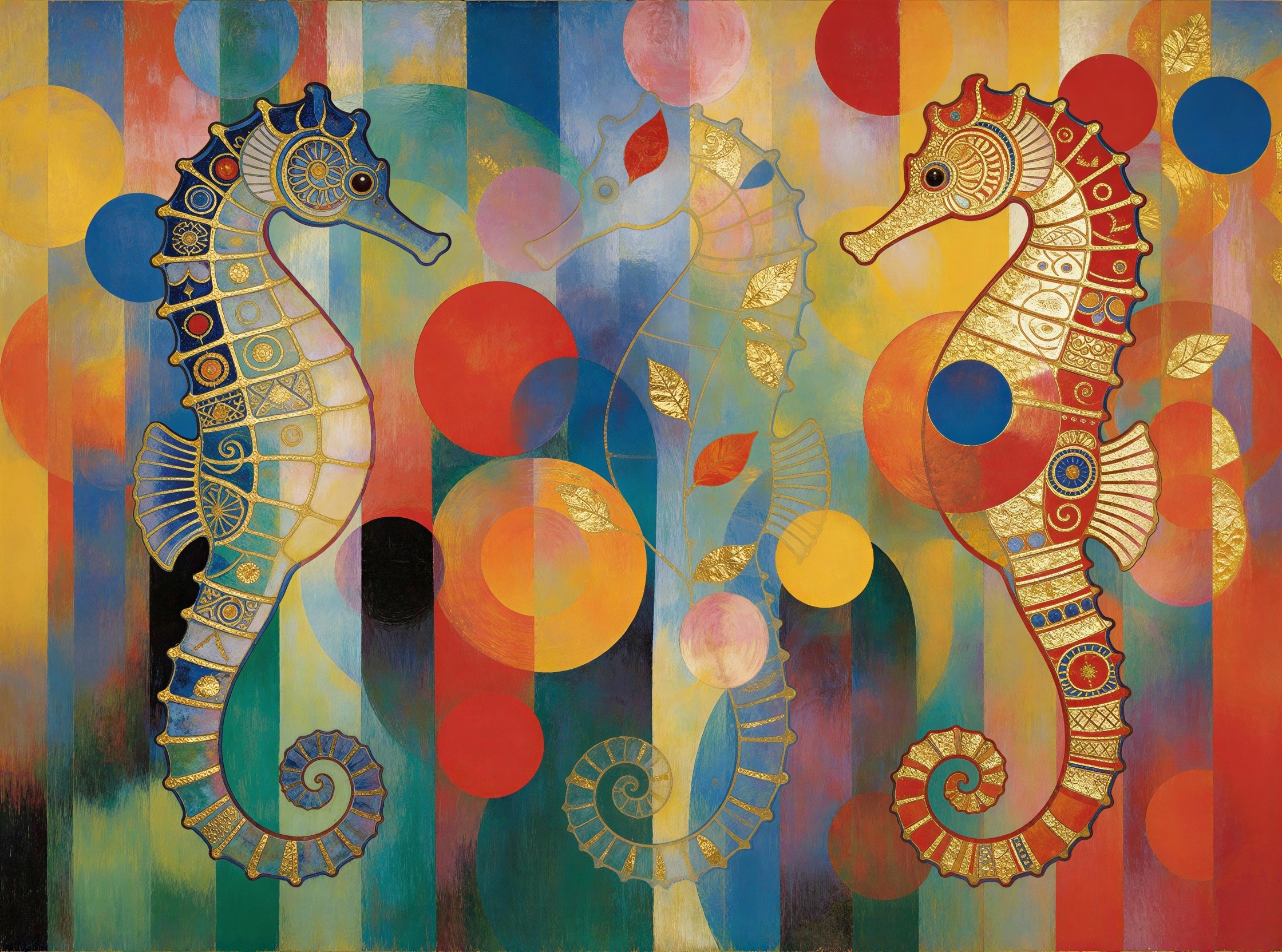 Ornate Seahorses in Colorful Underwater Scene