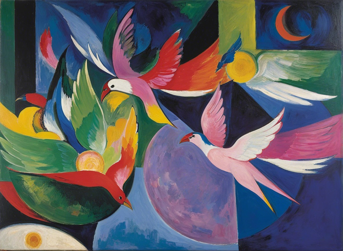 Abstract Birds in Flight with Colorful Background