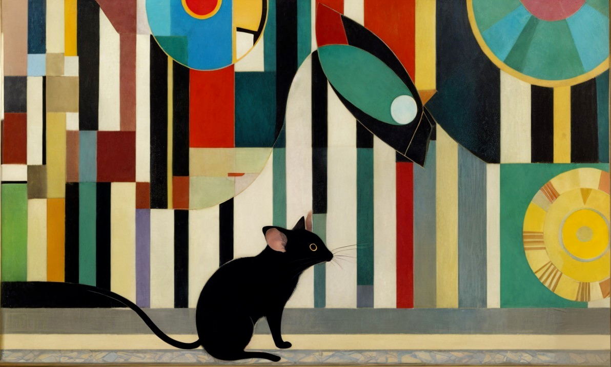 Black Cat in Profile Against Abstract Colorful Background