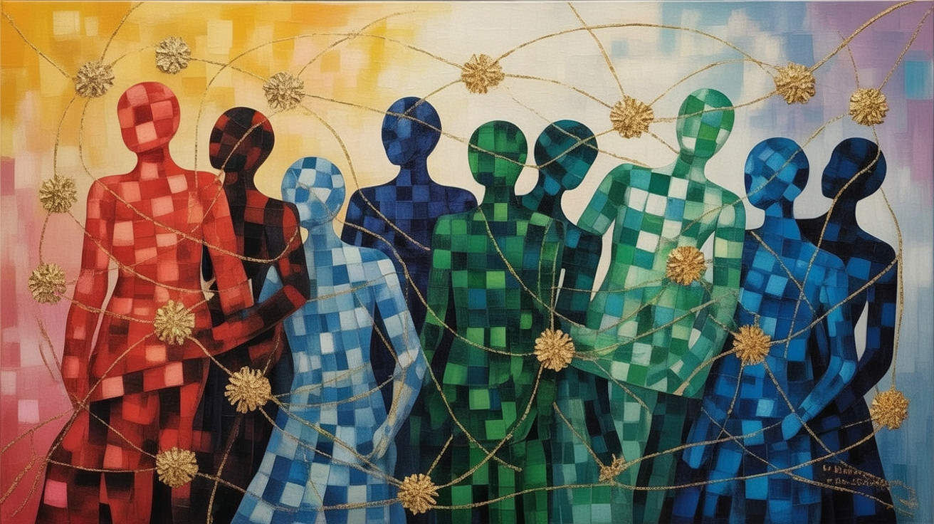 Stylized Human Figures in Vibrant Colors and Shapes