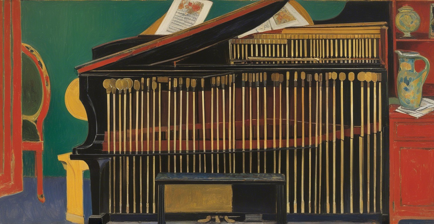Vibrant Still Life of Grand Piano with Colorful Elements